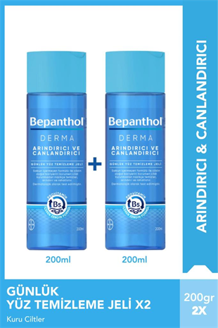 Bepanthol Derma Arındırıcı Canlandırıcı Yüz Temizleme Jeli 200 ml 2li Paket Kadife Çanta