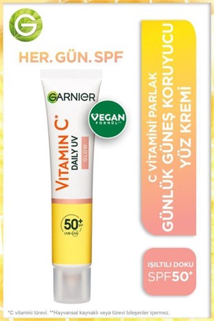 Garnier C Vitamini Parlak SPF50+Fluid Yüz Kremi Işıltılı Doku 40 ml