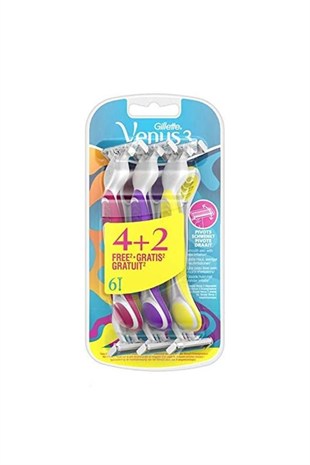 Gillette Venus 3 Colors Renkli Kullan At 4+2 6lı Kadın Tıraş Bıçağı