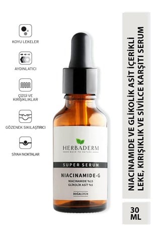 Herbaderm Siyah Nokta Karşıtı, Cilt Tonu Eşitleyici Niacinamide Serum 30 ml