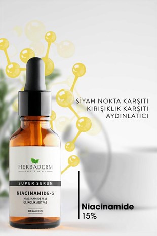 Herbaderm Siyah Nokta Karşıtı, Cilt Tonu Eşitleyici Niacinamide Serum 30 ml