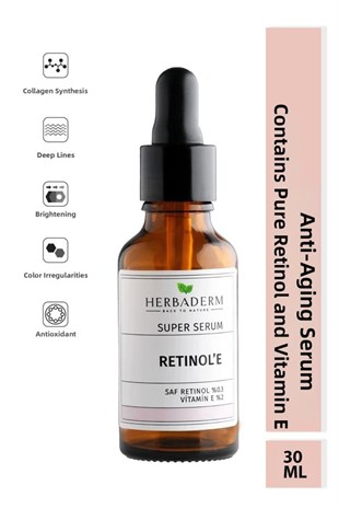 Herbaderm Süper Serum (Saf Retinol %0.3 + Vitamin E %2) Yaşlanma Karşıtı 30 ml