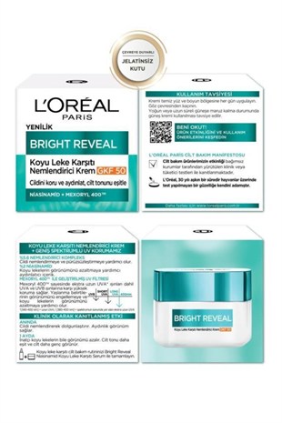 LOreal Paris Bright Reveal Koyu SPF50 Niasinamid Yüz Kremi 50 ml