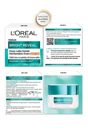 LOreal Paris Bright Reveal Koyu SPF50 Niasinamid Yüz Kremi 50 ml