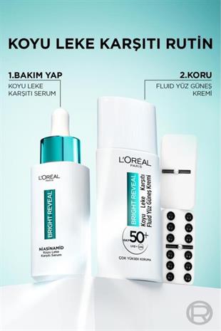 LOreal Paris Bright Reveal SPF50+Fluid Yüz Güneş Kremi 50ml