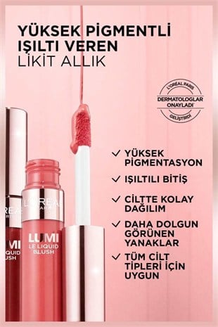 LOreal Paris Lumi Blush Likit Allık - 635 Glowy Worth It Medium