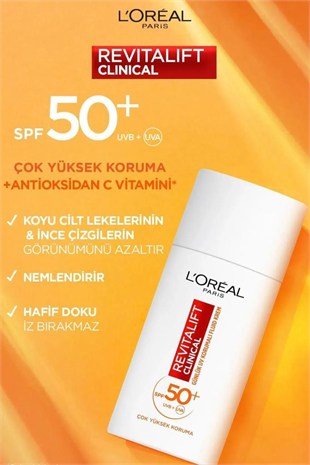 Loreal Paris Revitalift Clinical SPF50 Fluid Cream 50 ml Güneş Kremi