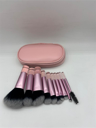 MYKOZMETİK 10 Lu Pembe Makyaj Fırça Seti