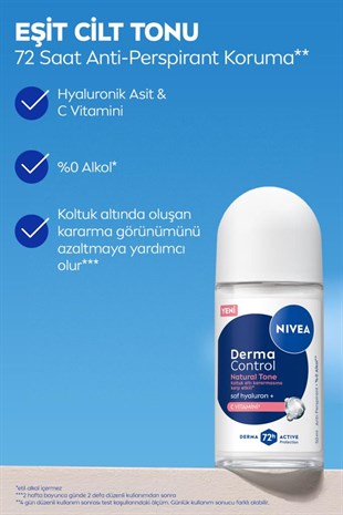 Nivea Derma Control Natural Tone Kadın Roll On Deodorant 50 ml