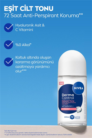 Nivea Derma Control Natural Tone Kadın Roll On Deodorant 50 ml