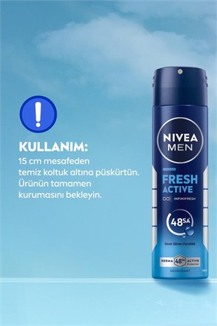 Nivea Men Fresh Active Deodorant Sprey Erkek Deodorant Spreyi 150 ml 