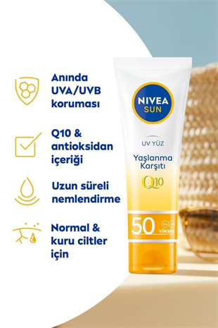 Nivea Sun SPF 50+ Yaşlanma Karşıtı Q10 Yüz Güneş Kremi 50 ml
