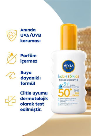 Nivea Sun SPF50+ Koruma&Bakım Hassas Cilt Çocuk Güneş Spreyi 200 ml