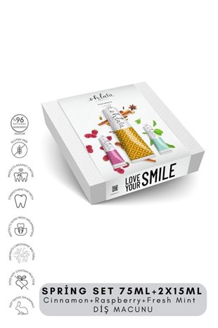 Ohlala Cinnamon 75 ml+Fresh Mint 15 ml+Raspberry Mint 15 ml Spring Diş Bakım Set