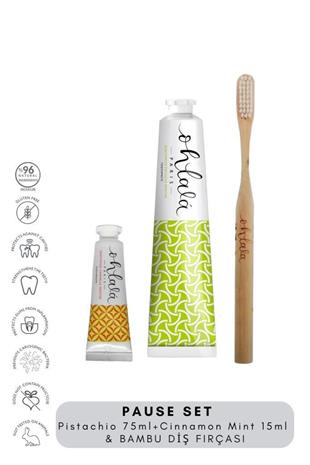 Ohlala Pistachio Mint 75 ml+Cinnamon Mint 15 ml+Bambu Diş Fırçası Pause Diş Bakım Set