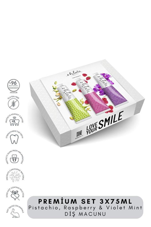 Ohlala Pistachio, Raspberry&Violet Mint Premium Set 3 x 75 ml Diş Macunu Seti