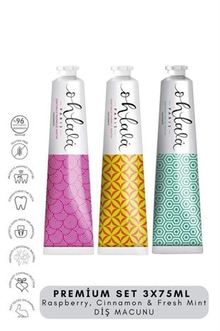 Ohlala Raspberry, Cinnamon&Fresh Mint Premium Set 3 x 75 ml Diş Macunu Seti
