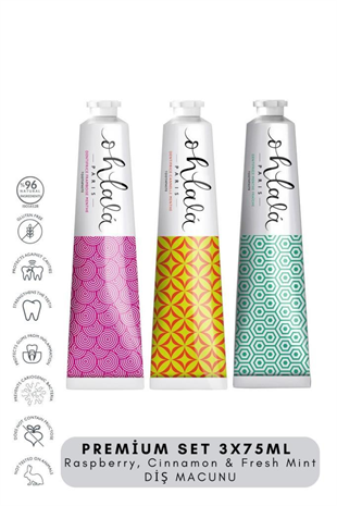 Ohlala Raspberry, Cinnamon&Fresh Mint Premium Set 3 x 75 ml Diş Macunu Seti