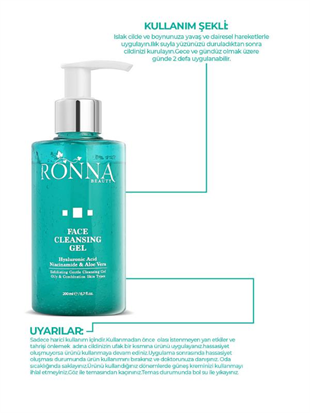 Ronna Beauty Besleyici Ve Onarıcı Temizleme Jeli Face Cleasing Gel 200 ml Hyaluronic Acid Niacinamide