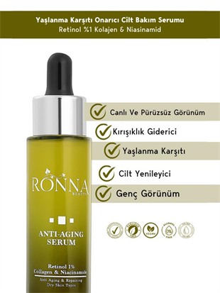 Ronna Beauty Yaşlanma Karşıtı Ve Aydınlatıcı Anti-Aging Serum 30 ml Retinol 1% Collagen Niacinamide