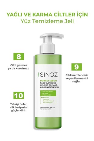 Sinoz Face Cleansing Gel Yağlı Karma Cilter Yüz Temizleme Jeli 200 ml