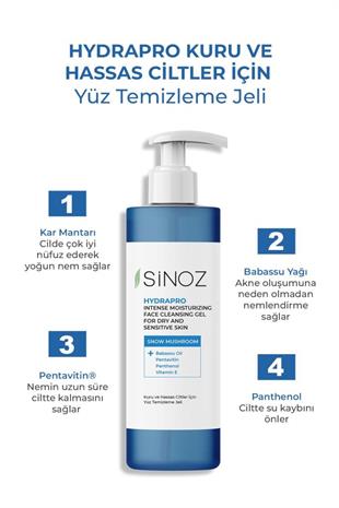 Sinoz Hydrapro Kuru Ve Hassas Ciltler Için Yüz Temizleme Jeli 200 ml