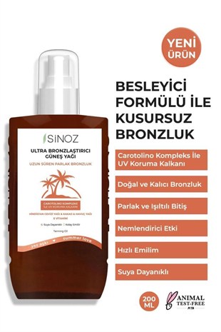 Sinoz Kusursuz Bronzlaştırcı Güneş Yağı 200 ML