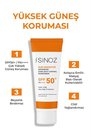 Sinoz Lekeli Ciltler SPF50+Yüz Güneş Koruyucu Krem 50 ml
