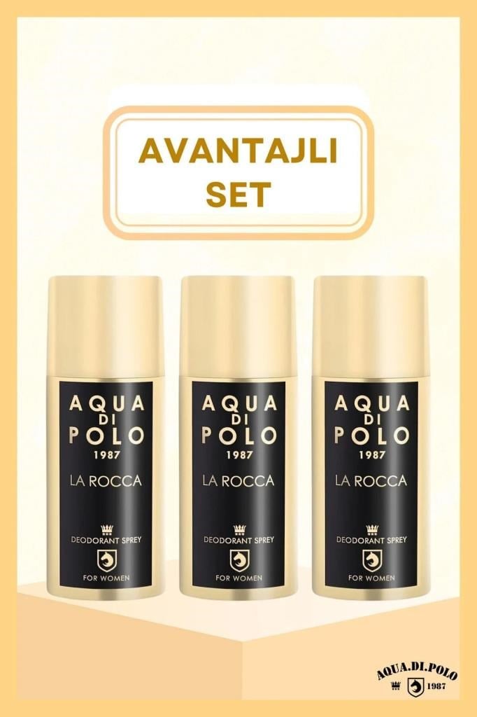 Aqua Di Polo 1987 La Rocca Parfümlü Kadın Deodorant Seti 150 ml 3 Adet| Çiçeksi, Oryantal | Alüminyum İçermez