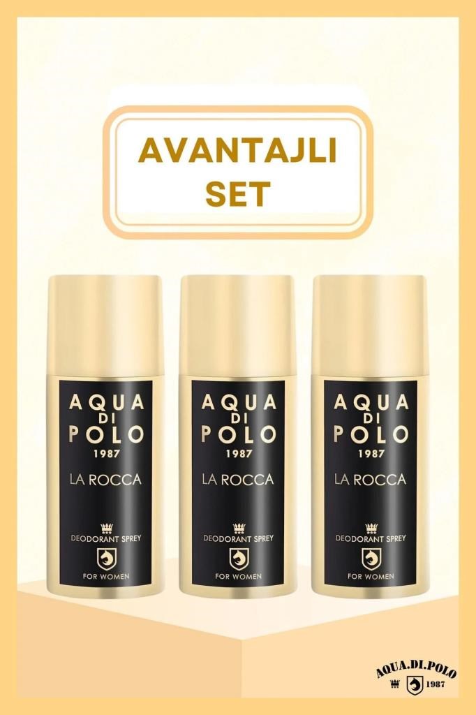 Aqua Di Polo 1987 La Rocca Parfümlü Kadın Deodorant Seti 150 ml 3 Adet| Çiçeksi, Oryantal | Alüminyum İçermez