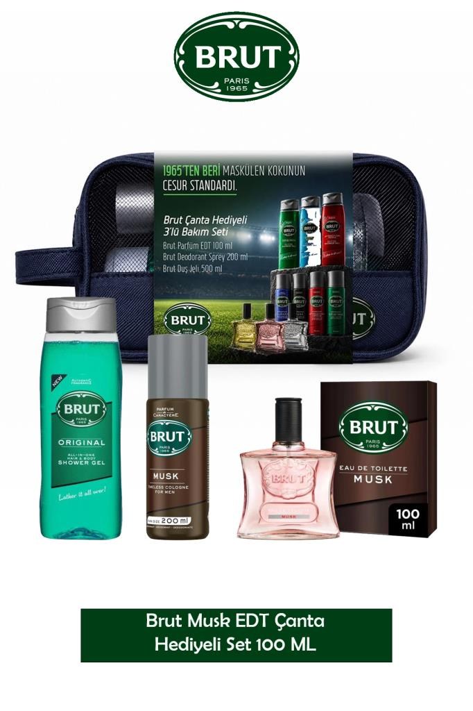 Brut Musk EDT Çanta Hediyeli 3lu Erkek Parfüm Seti 100 ml