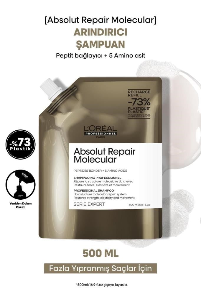 Loreal Professionnel Absolut Repair Molecular Tüm Yıpranmış Saçlar İçin Arındırıcı Refill Şampuan 500ml
