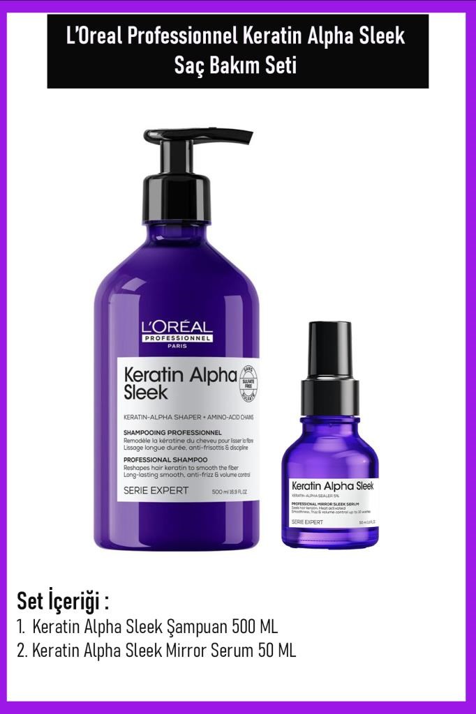 Loreal Professionnel Keratin Alpha Sleek Saç Bakım Seti 500 ML