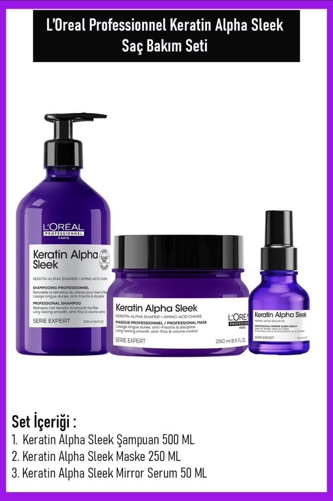 Loreal Professionnel Keratin Alpha Sleek Saç Bakım Seti 3 Lü 500 ML 