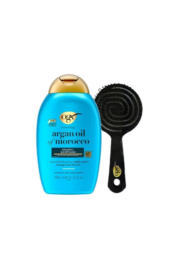 OGX Güçlü Nemlendirici Ve Canlandırıcı Argan Oil Of Morocco Sülfatsız Şampuan 385ml + OGX Tarak