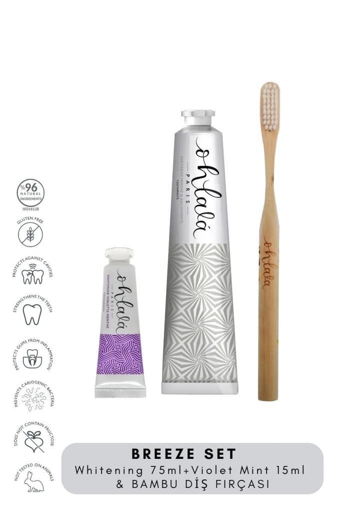 Ohlala Whitening Mint 75 ml+Violet Mint 15 ml+ Bambu Diş Fırçası Diş Bakım Seti 