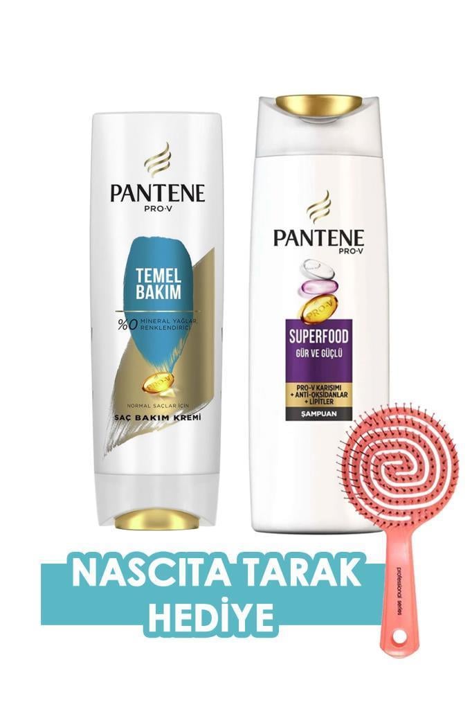 Pantene Superfood Gür ve Güçlü Şampuan 470 ml + Temel Bakım Saç Kremi 360 ml