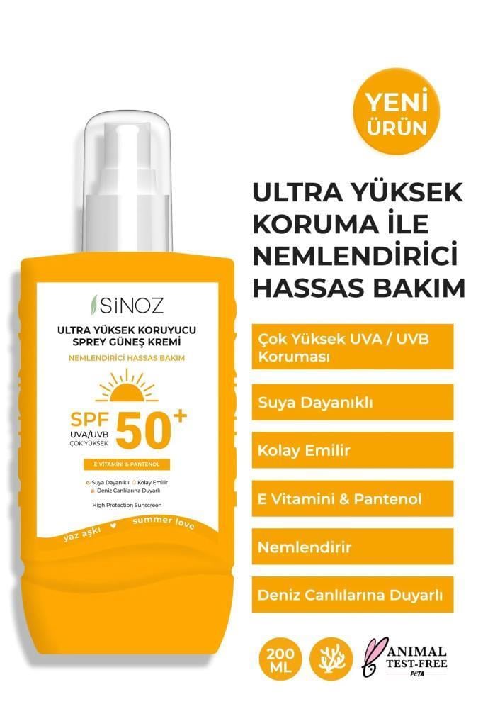 Sinoz Ultra Yüksek Koruyucu SPF50 Güneş Krem Sprey 200 ml