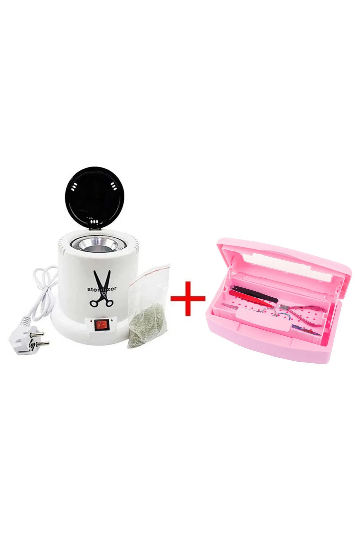 Ellea Nail 100 W Mini Sterilizasyon Makinesi Kuru Sistem Ve Asansörlü Steril Kutu Seti Pembe