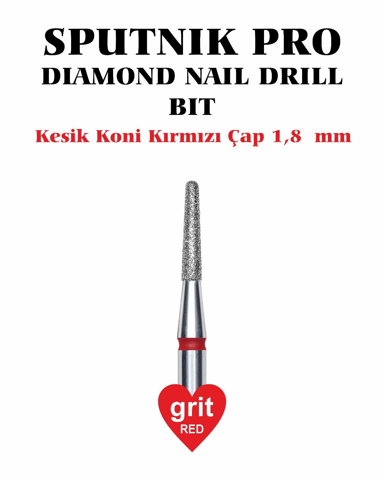 Elmas Kesik Koni Freze Kırmızı Çap 1,8mm