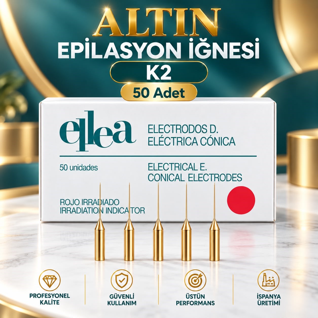 K2 ALTIN EPİLASYON İĞNESİ 50 ADET
