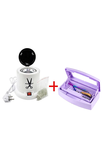 Ellea Nail 100 W Mini Sterilizasyon Makinesi Kuru Sistem Ve Asansörlü Steril Kutu Seti Mor