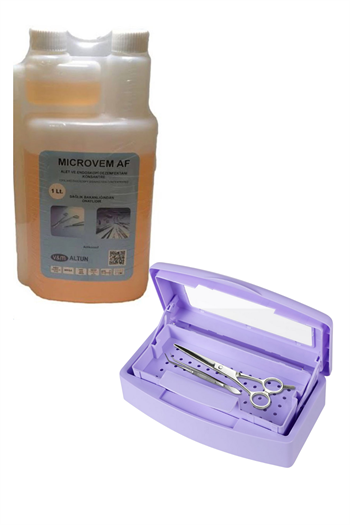 Ellea Nail Asansörlü Sterilizasyon Kabı Ve Microvem Dezenfektan Sıvı 1 Lt Set Mor
