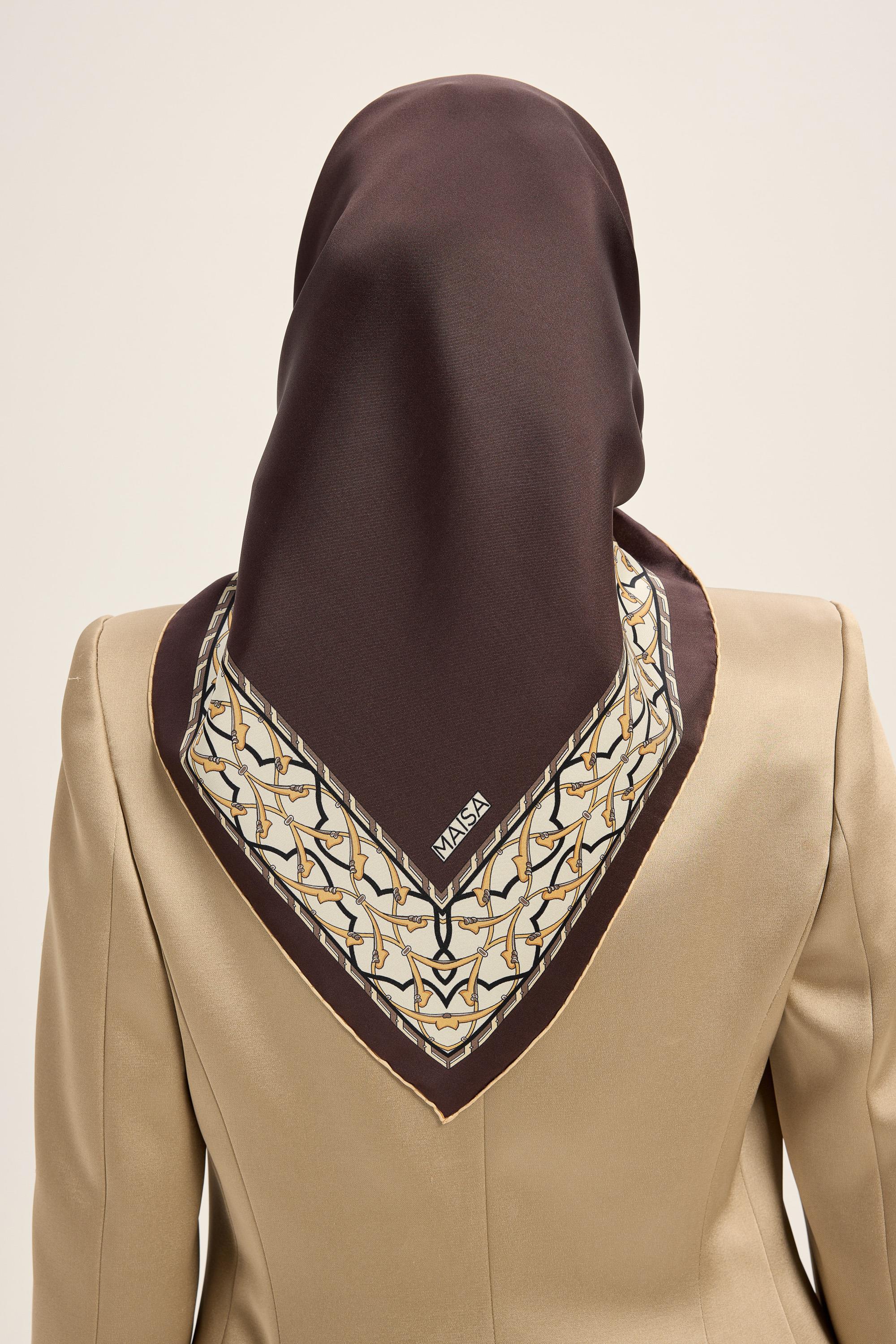AHENK TİVİL İPEK EŞARP 90*90 CM - KAHVERENGİ