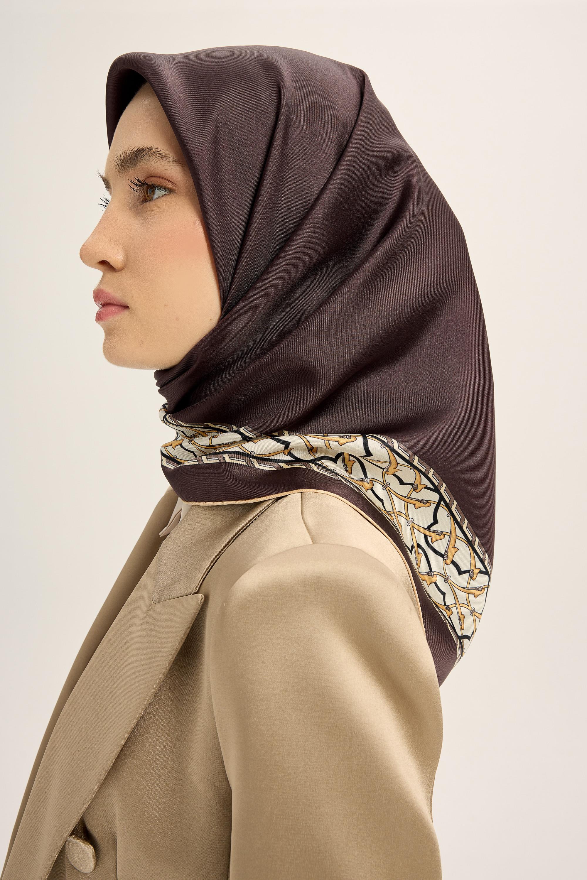 AHENK TİVİL İPEK EŞARP 90*90 CM - KAHVERENGİ