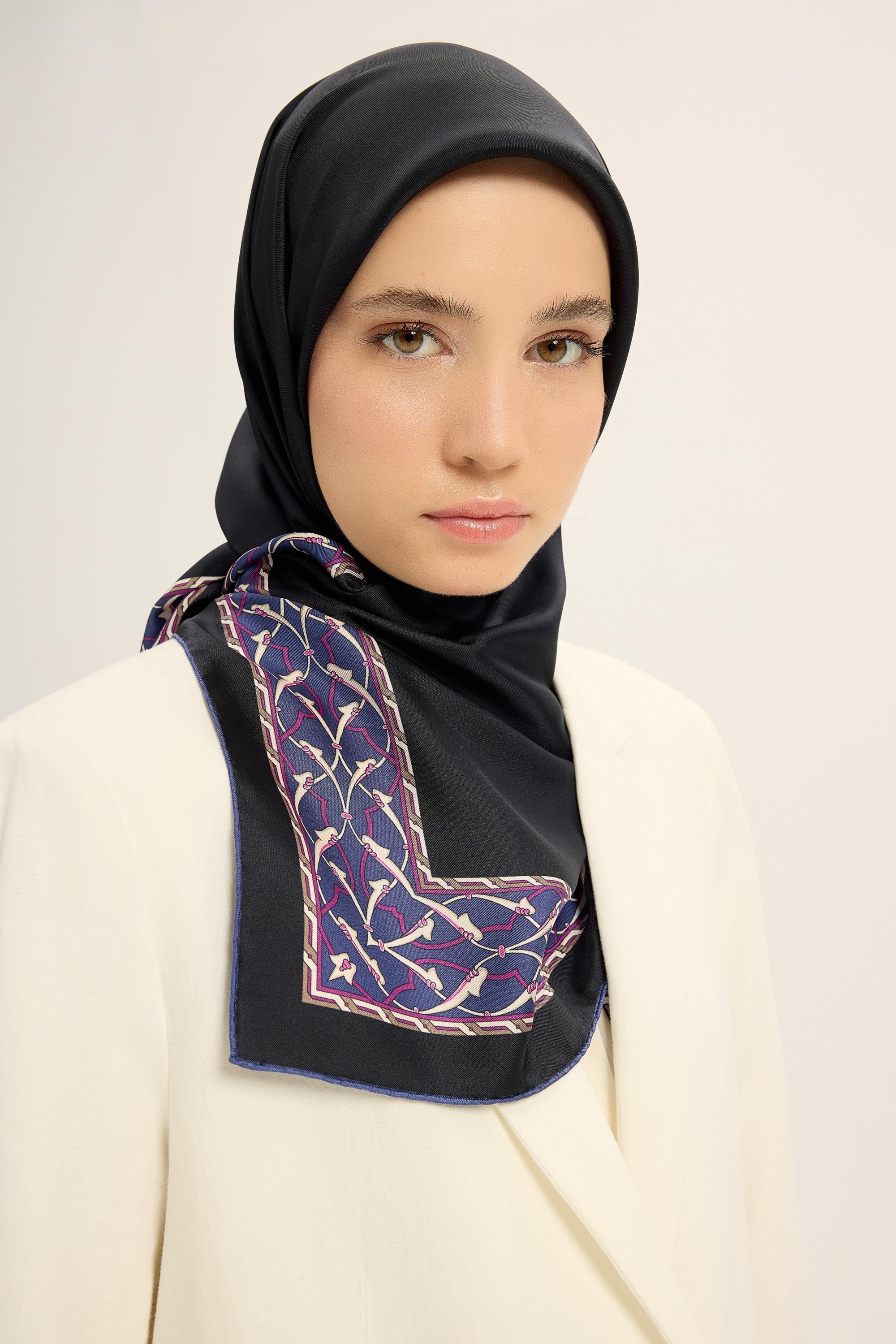 AHENK TİVİL İPEK EŞARP 90*90 CM - LACİVERT