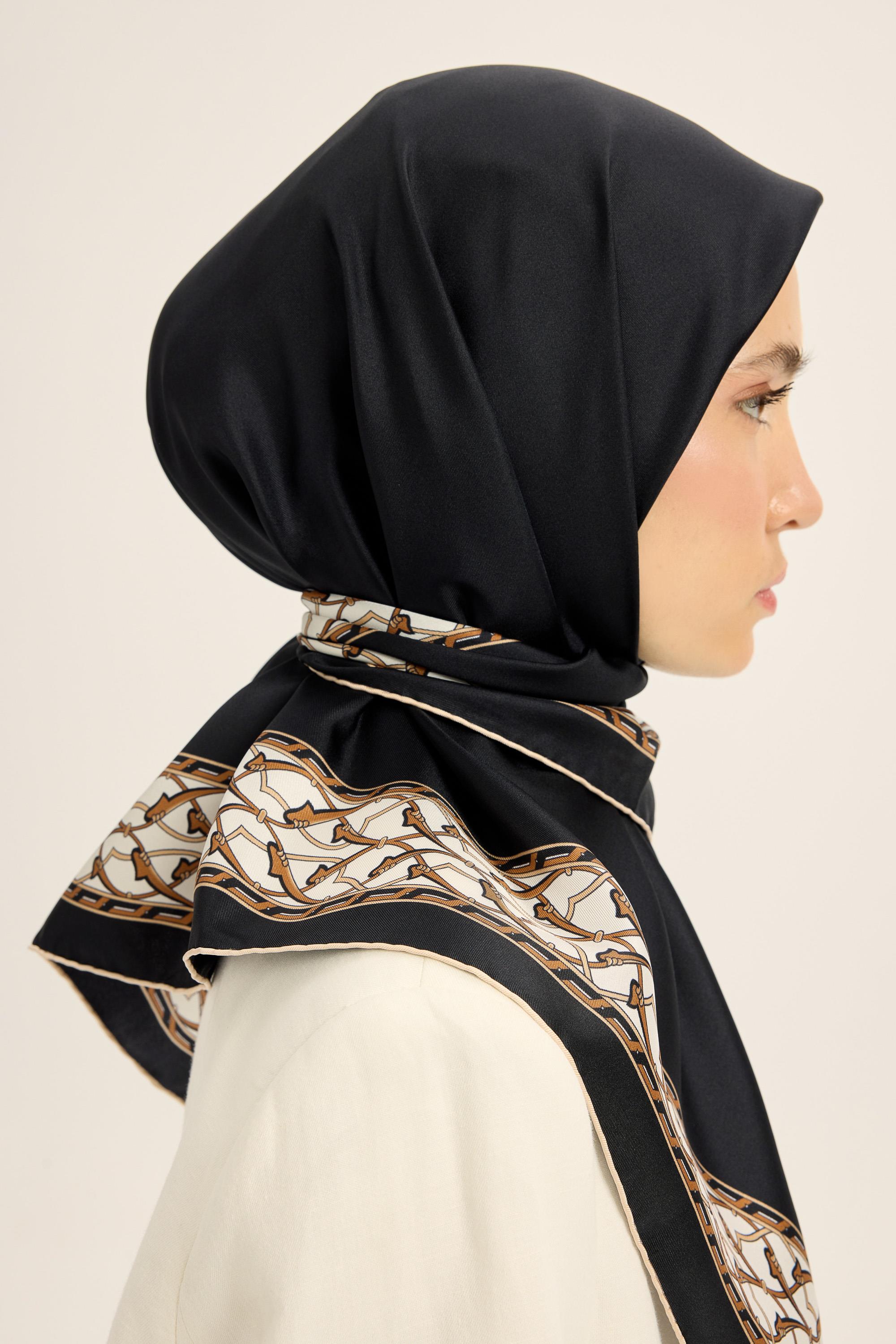 AHENK TİVİL İPEK EŞARP 90*90 CM - SİYAH