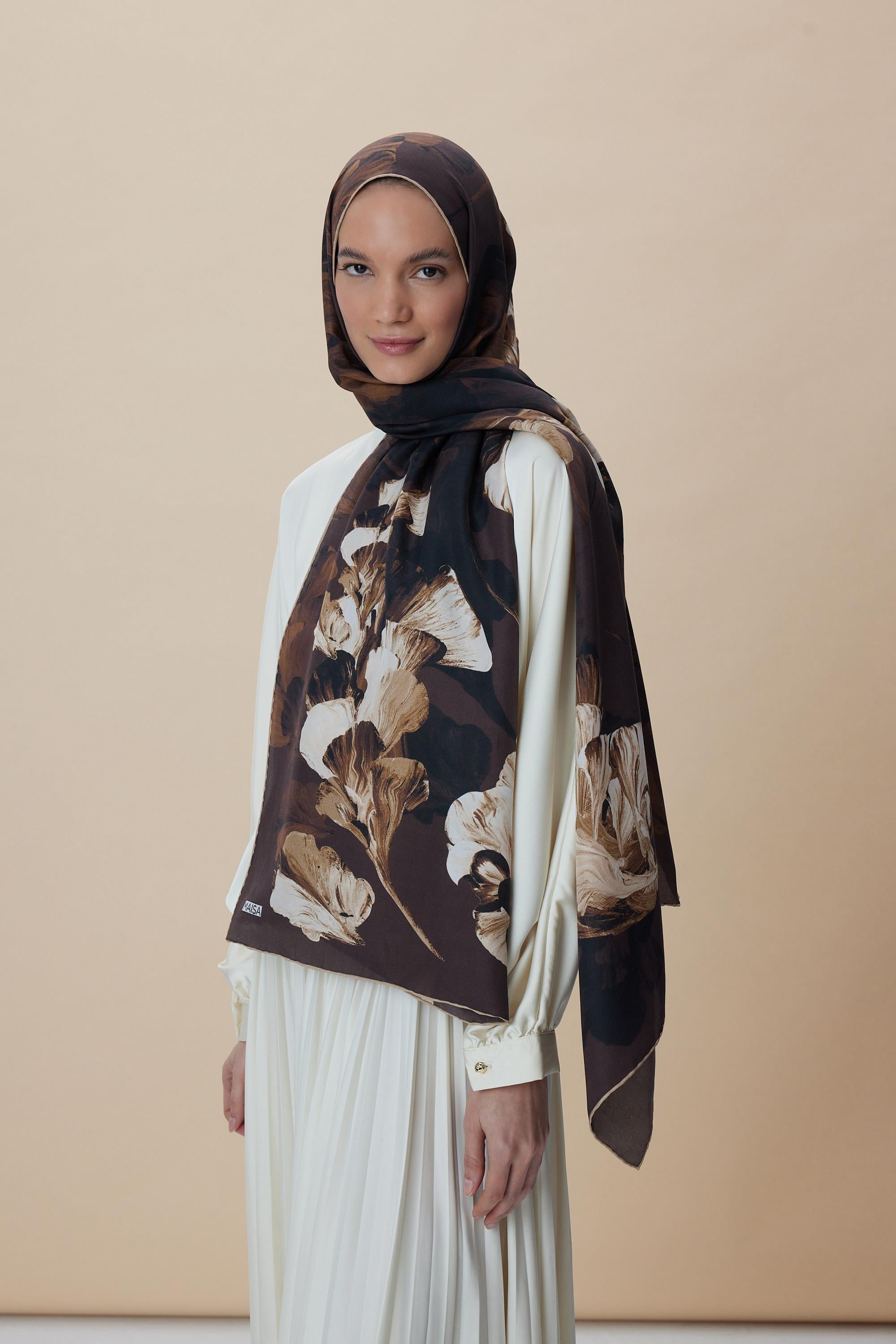 AKVA PAMUK İPEK ŞAL 70*190 CM - KAHVERENGİ