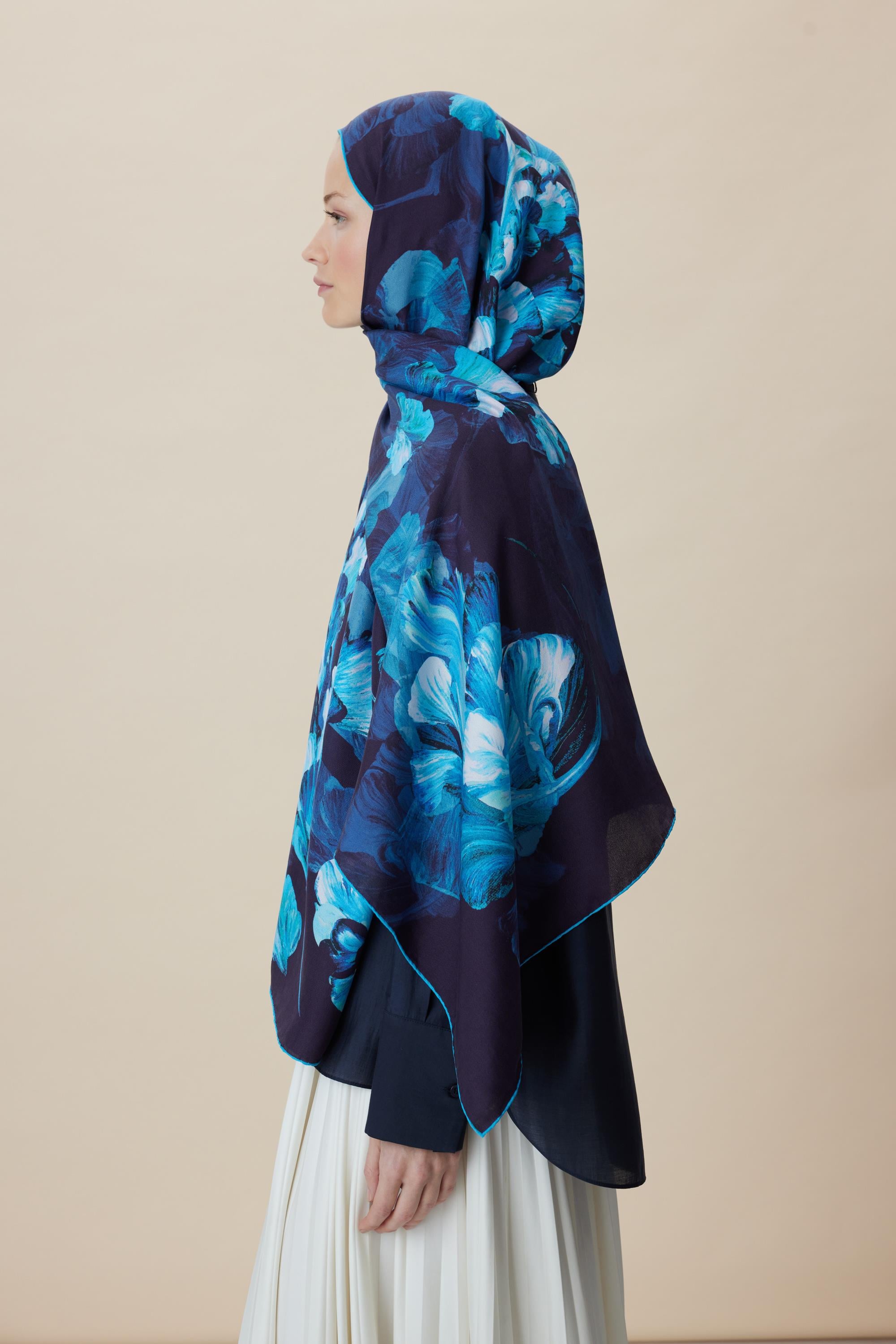 AKVA PAMUK İPEK ŞAL 70*190 CM - LACİVERT