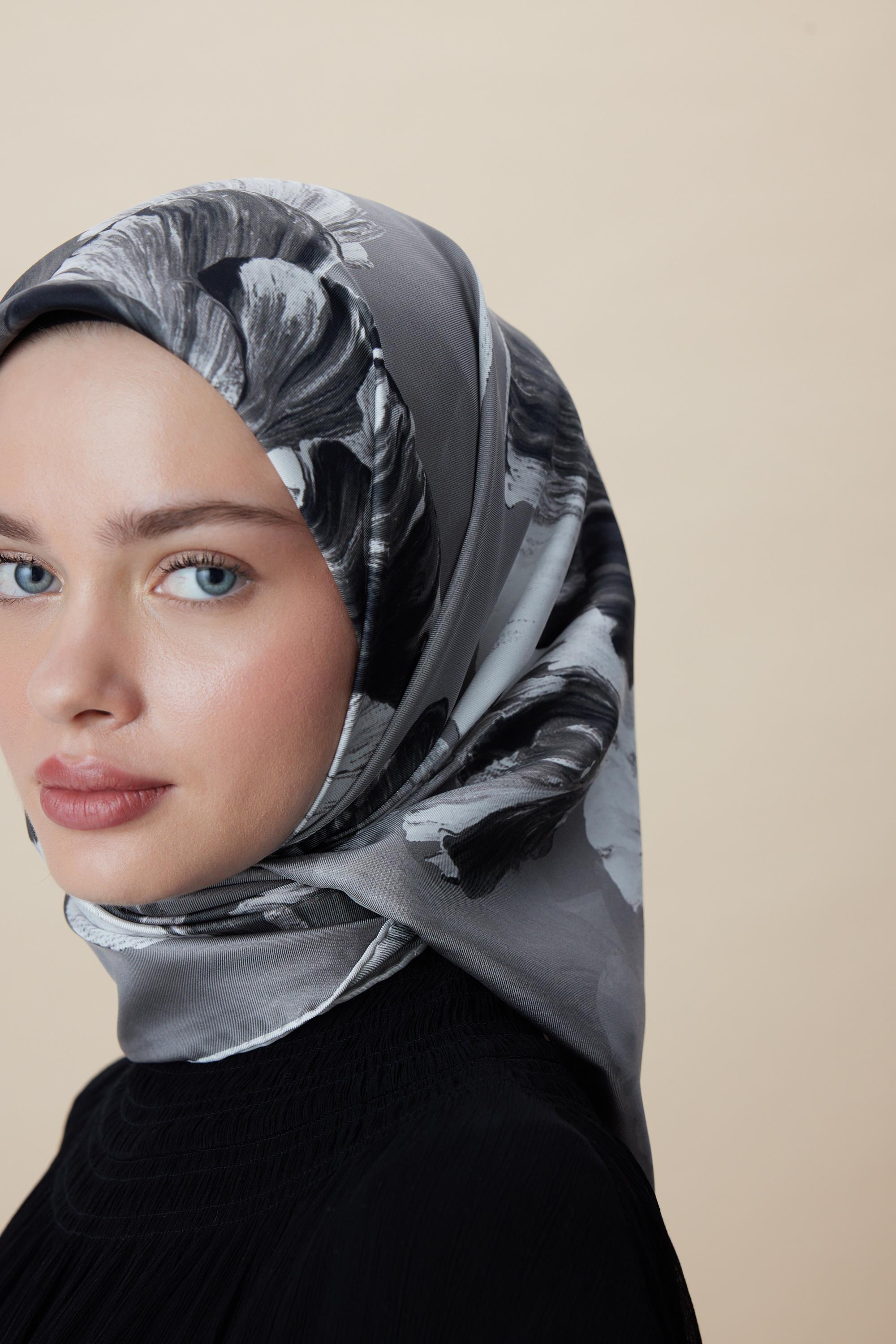 AKVA TİVİL İPEK EŞARP 90*90 CM - GRİ